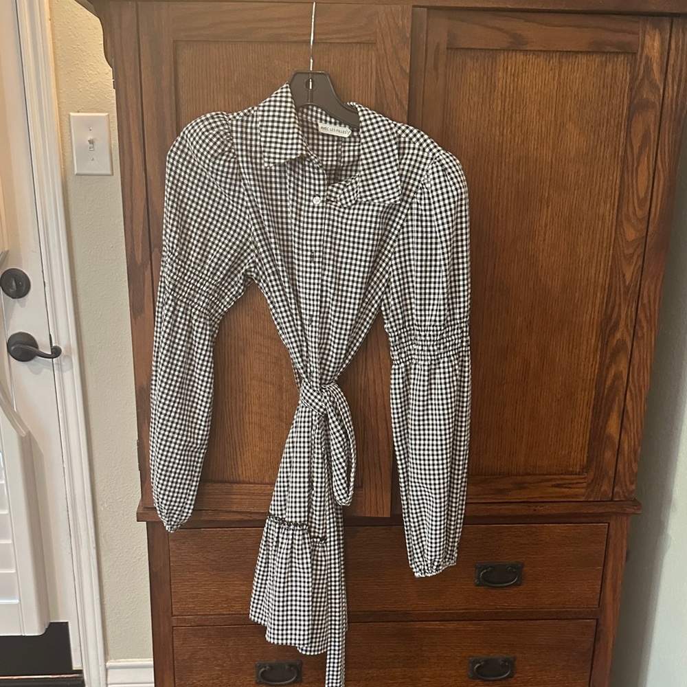 Avec Les Filles Black and White Gingham Button-Down Dress